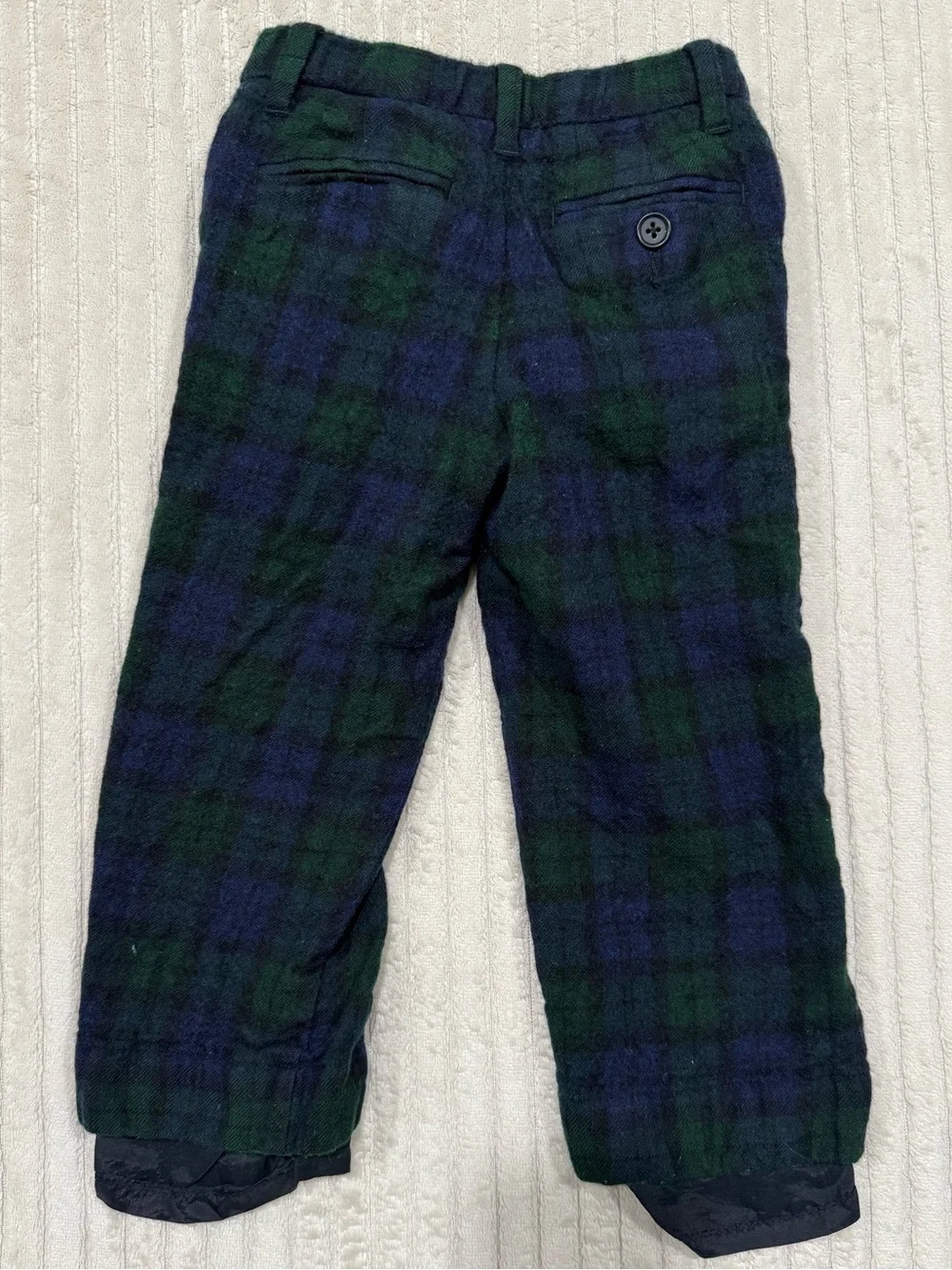 J. Crew Kids Tartan Green and Navy Wool-Lined Pants -size 3T